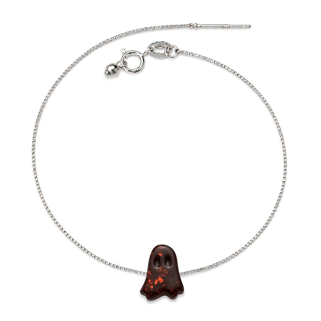 Spooky-Cute Ghost S925 Silver/Rose Gold Plated Opal Necklace Bracelet Set