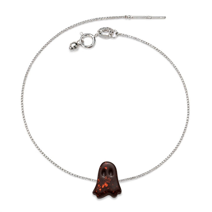 Spooky-Cute Ghost S925 Silver/Rose Gold Plated Opal Necklace Bracelet Set