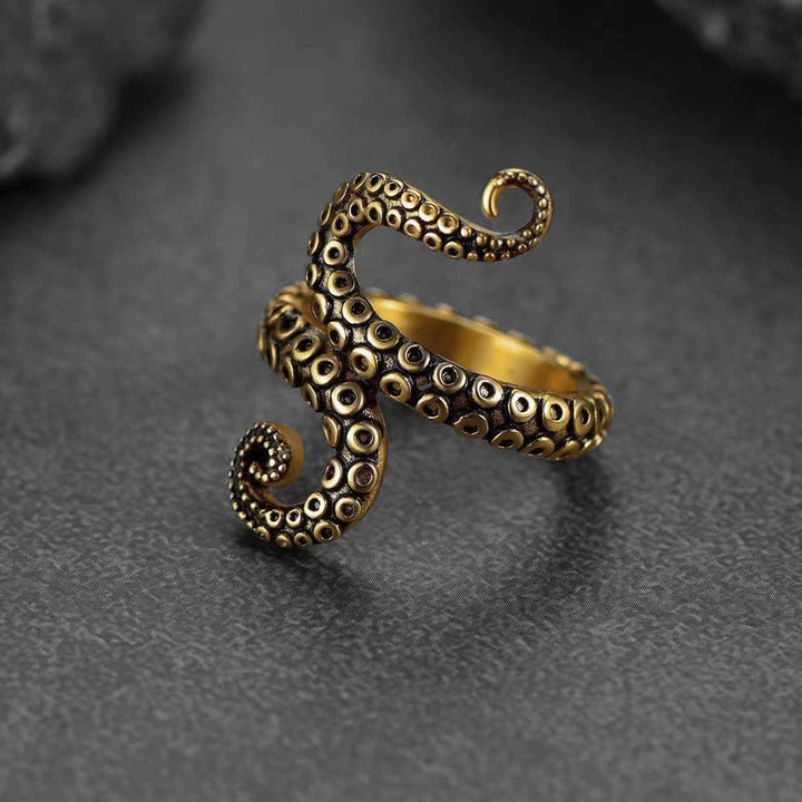 Deep Sea Energy Vintage Oxidized Octopus Tentacle Wrap Ring