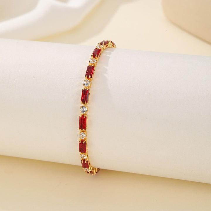 14K Gold Plated Geometric Baguette & Round Gemstone Bracelet