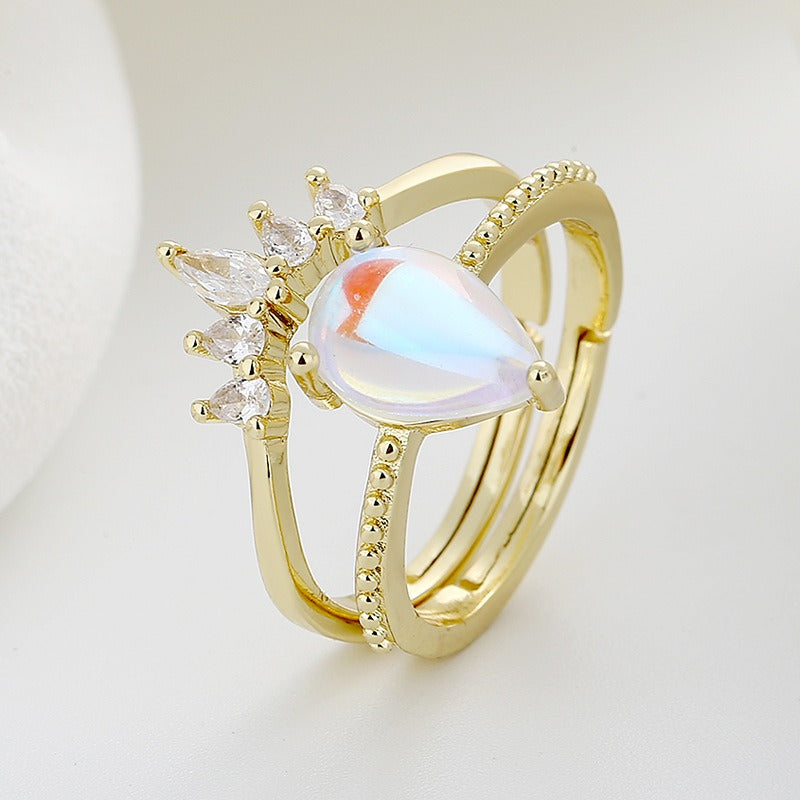 Aurora Crown · Iridescent Teardrop Pavé Adjustable Ring Set