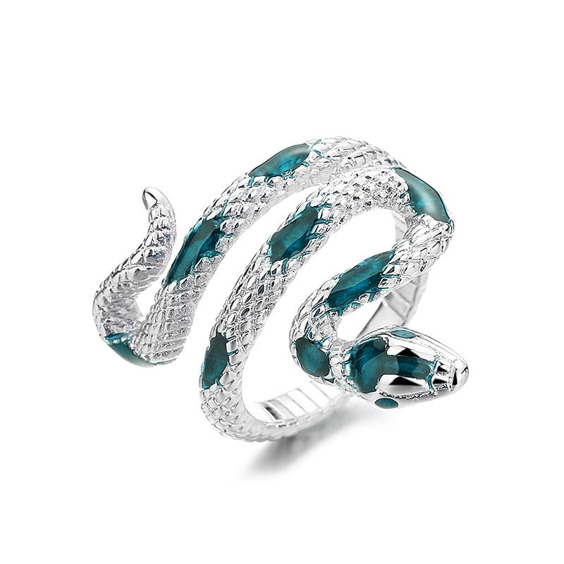 Dark Serpent Textured Scale Gemstone Open Statement Ring