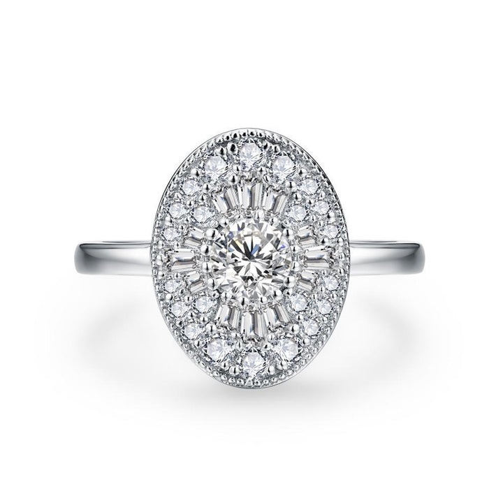 S925 Sterling Silver/14K Gold Plated Vintage Oval Baguette Halo Ring