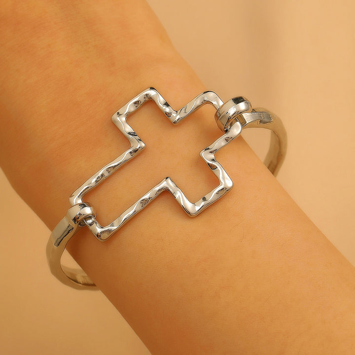 18K Gold / Silver Hammered Open Cuff Symbol Bracelet