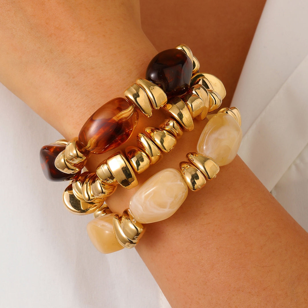 Amber Gold Resin Beaded Stretch Bracelet