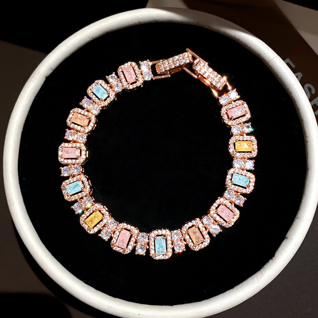 18K Rose Gold Plated Pastel Halo Tennis Bracelet