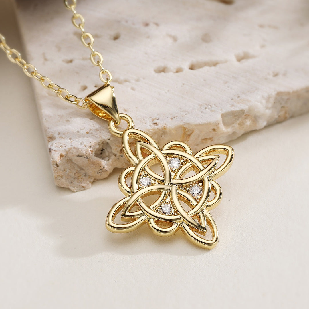Shield of Witches 18K Gold Plated Witches Knot Pavé Amulet Necklace