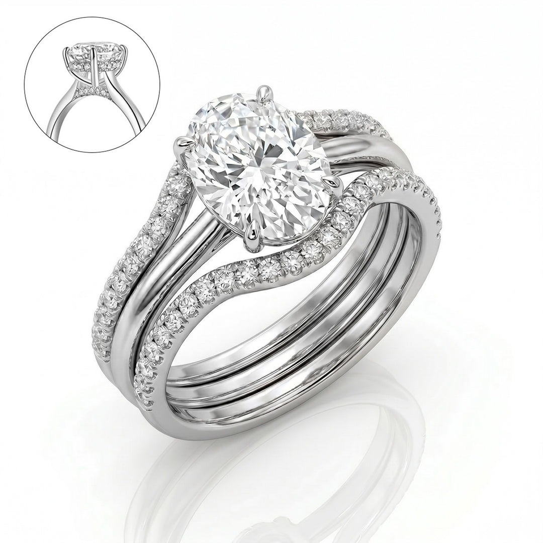 18K Gold White Gold Plated Pavé Oval Solitaire Ring