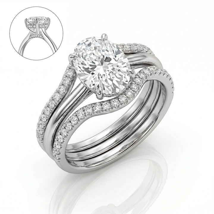 18K Gold White Gold Plated Pavé Oval Solitaire Ring