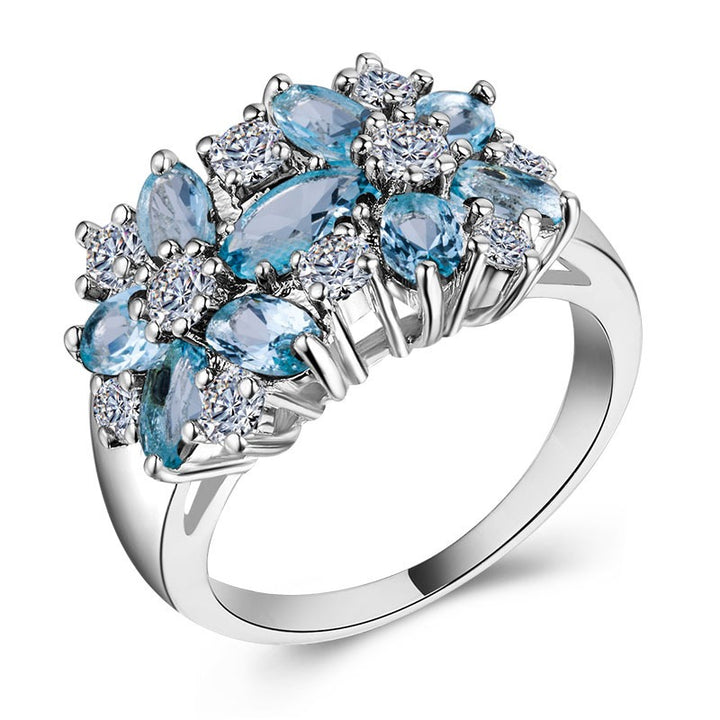 Floral Brilliance S925 Silver Multi-Color Marquise Cluster Ring