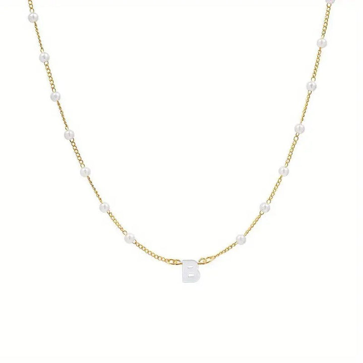 18K Gold Plated Pearl Initial Necklace