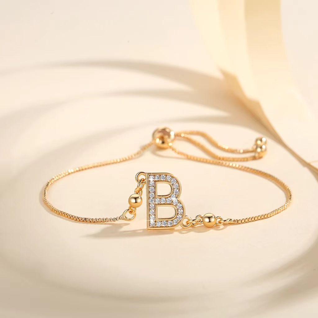 Personalized Touch 18K Gold Diamond 26 Letters Adjustable Bracelet