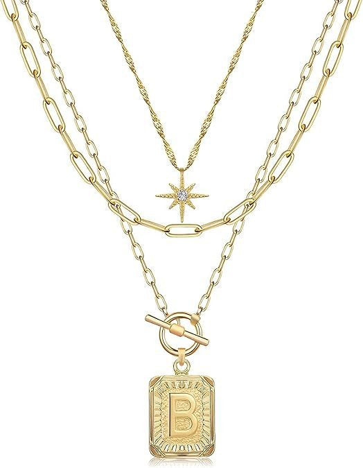 Personalized Initial 14K Gold Vintage Square Tag Letter Necklace
