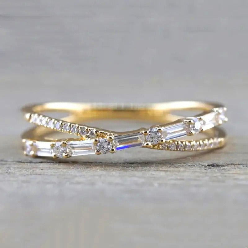 Stellar Orbit S925 Silver Interlocking Dual-Band Micro-Pavé Ring