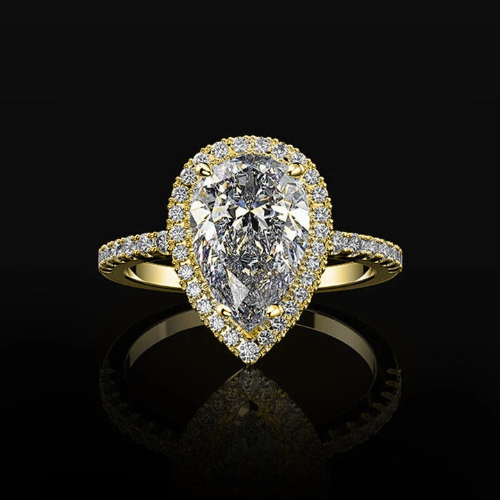 Sterling Silver Pear Cut Halo Engagement Ring