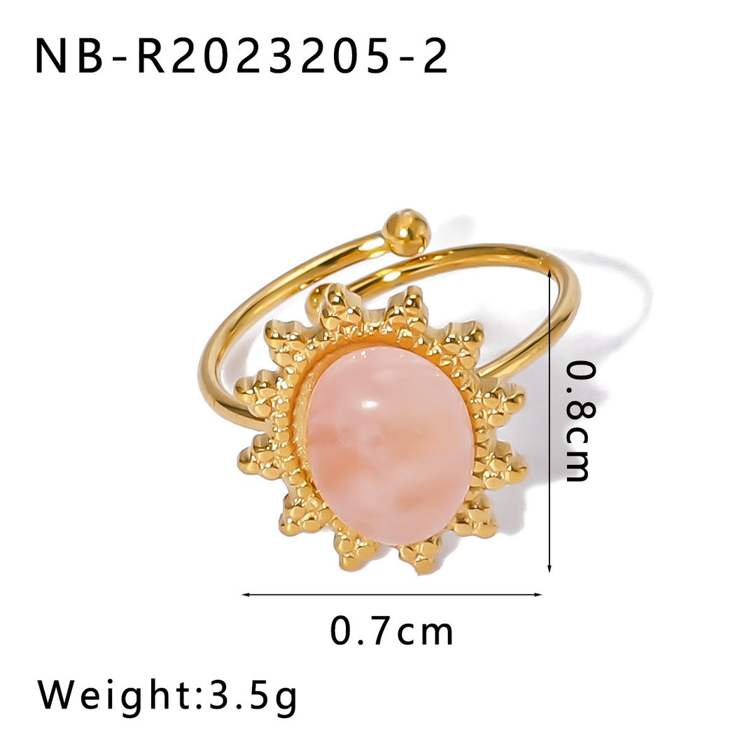 Whisper of the Sun Natural Stone Cabochon Sunburst Adjustable Ring
