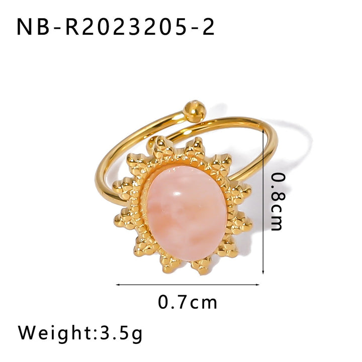 Whisper of the Sun Natural Stone Cabochon Sunburst Adjustable Ring