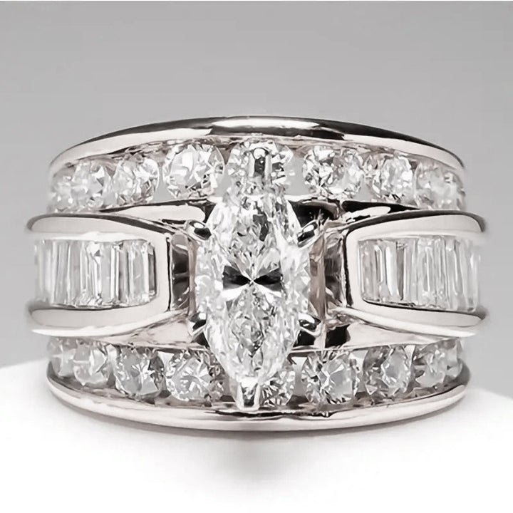 Triple Row Radiance 18K Gold Marquise Diamond Wide Band Ring Luxurious Coronation at Your Fingertips