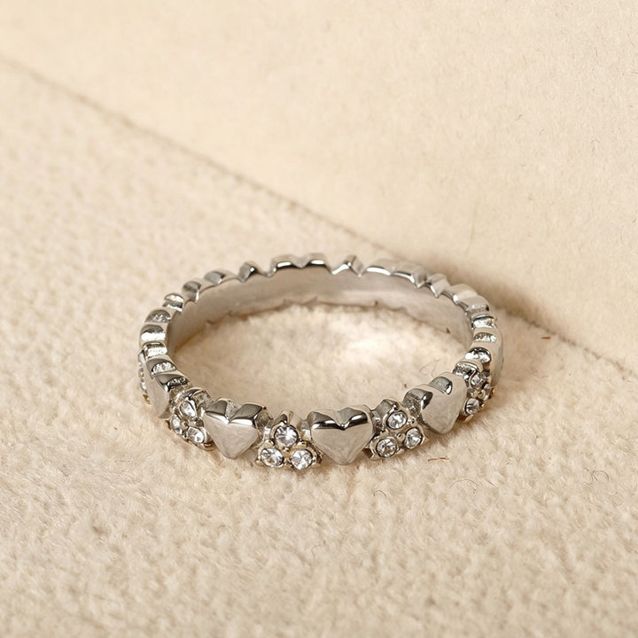 S925 Silver Alternating Heart & Pavé Band Ring