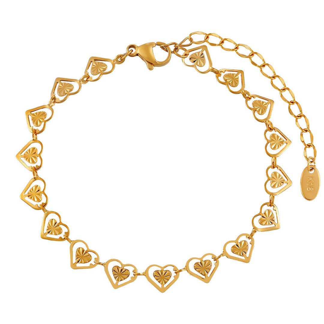 18K Gold Plated Hollow Heart Chain Collection Necklace Bracelet Set