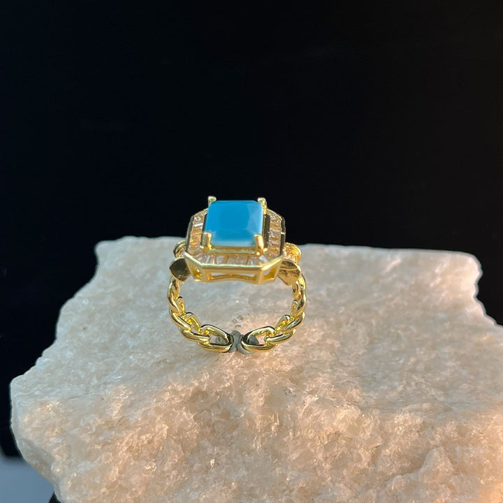 18K Gold Plated Emerald Cut Curb Chain Ring