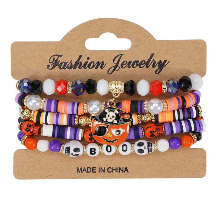 Halloween Spooky-Cute Party Multi-Layer Beaded Letter Stack Bracelet Set