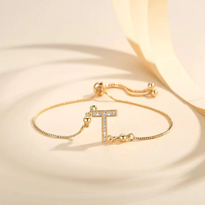 Personalized Touch 18K Gold Diamond 26 Letters Adjustable Bracelet