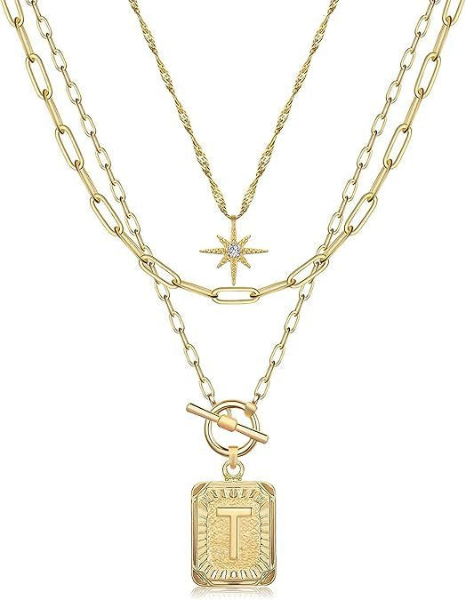 Personalized Initial 14K Gold Vintage Square Tag Letter Necklace