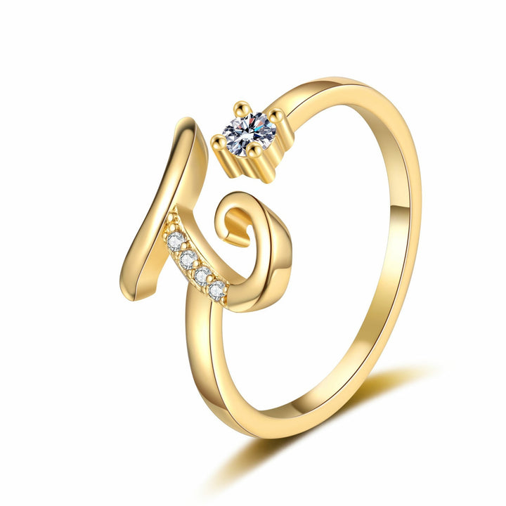 Dainty Cursive Initial Open Ring with CZ Accent