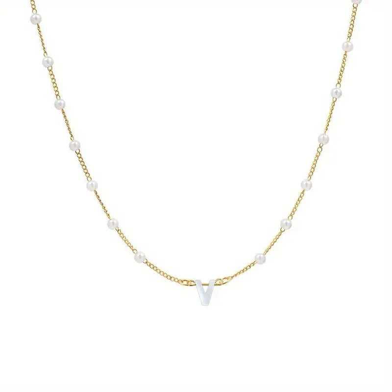 18K Gold Plated Pearl Initial Necklace