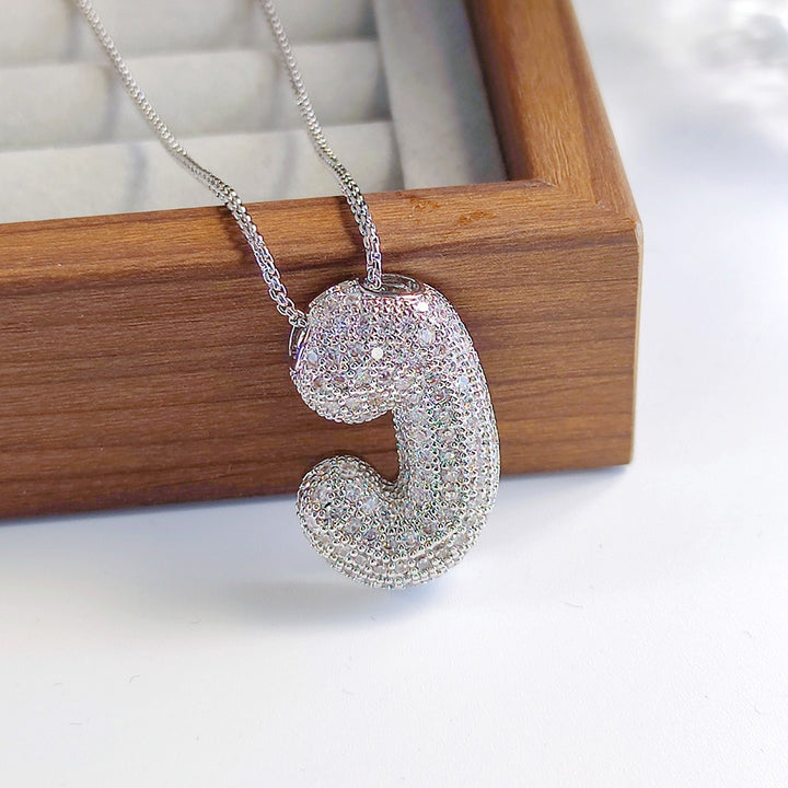 Bubble Pop Puffy 3D Micro-Pavé Crystal Letter Necklace