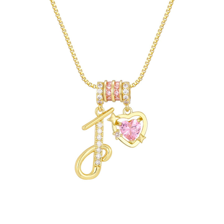 Romantic Custom · 18K Gold Plated Letter & Pink Heart DIY Necklace