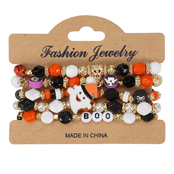 Halloween Spooky-Cute Party Multi-Layer Beaded Letter Stack Bracelet Set