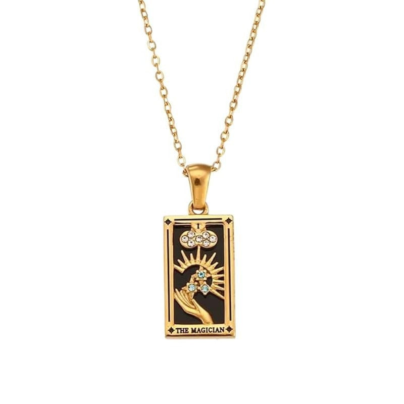 Tarot Promise 14K Gold Plated Micro-Pavé Enamel Tarot Card Necklace