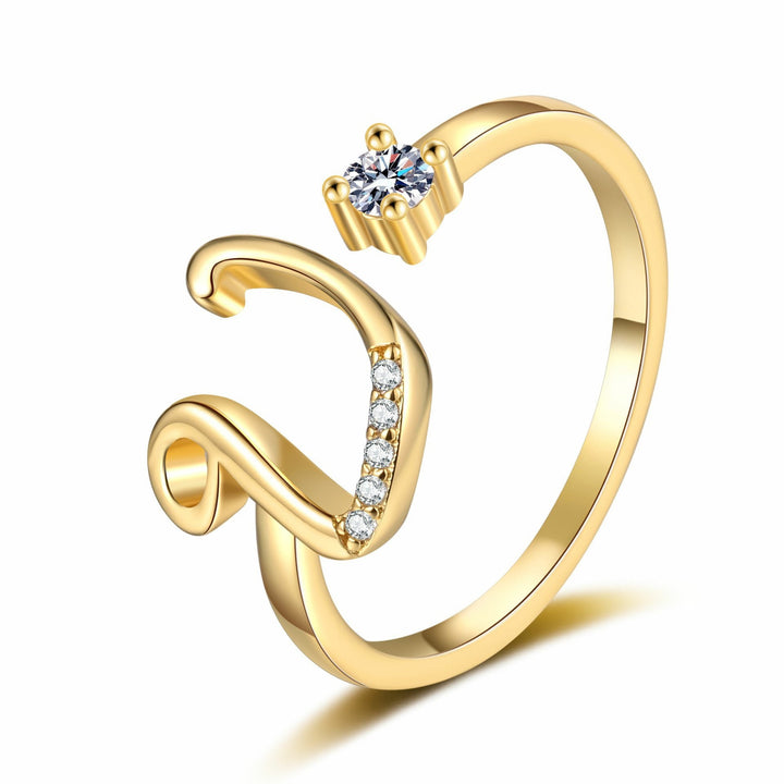 Dainty Cursive Initial Open Ring with CZ Accent