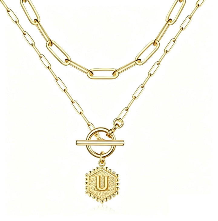 Personalized Initial Double-Layered Paperclip Chain Necklace