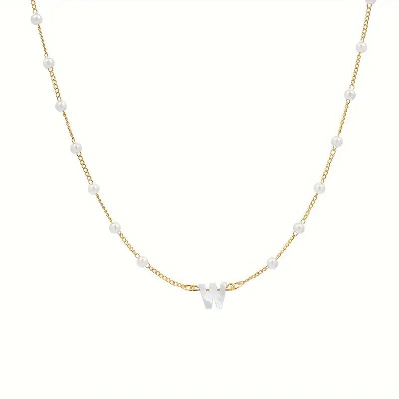 18K Gold Plated Pearl Initial Necklace