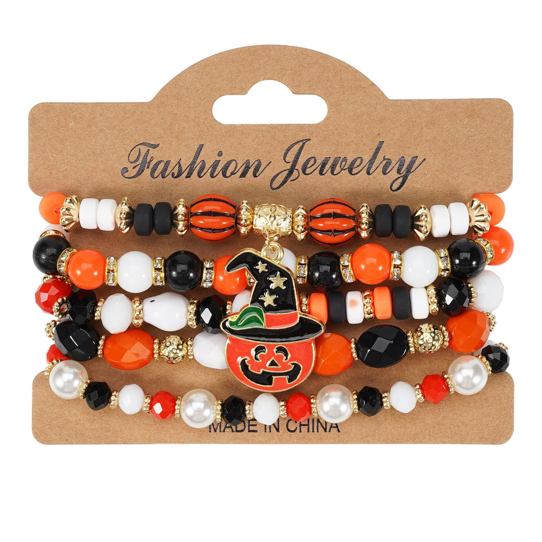 Halloween Spooky-Cute Party Multi-Layer Beaded Letter Stack Bracelet Set