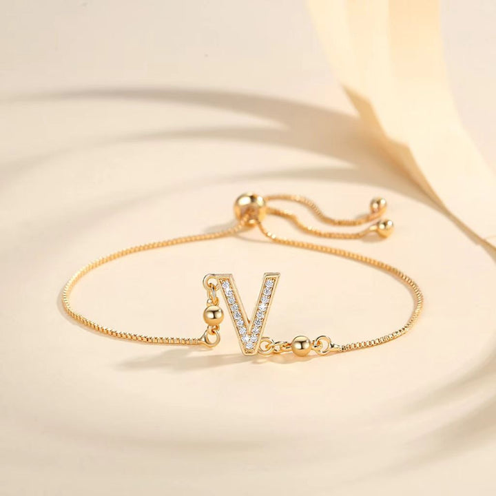 Personalized Touch 18K Gold Diamond 26 Letters Adjustable Bracelet