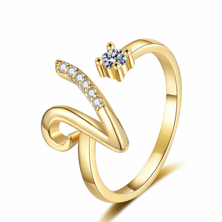Dainty Cursive Initial Open Ring with CZ Accent