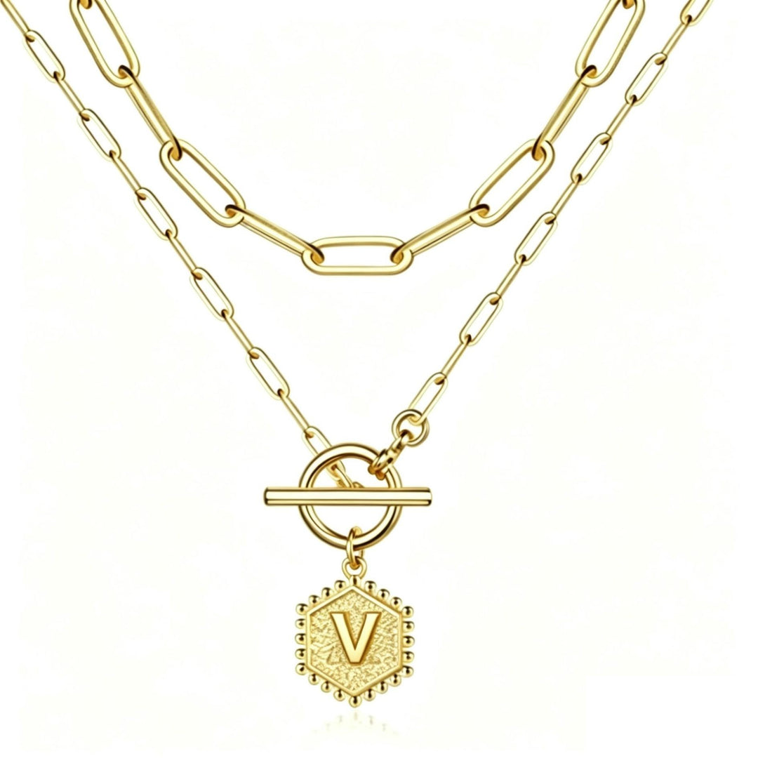 Personalized Initial Double-Layered Paperclip Chain Necklace
