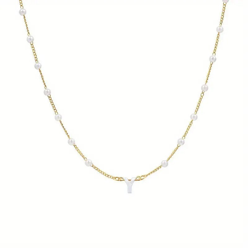 18K Gold Plated Pearl Initial Necklace