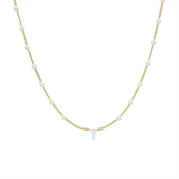 18K Gold Plated Pearl Initial Necklace