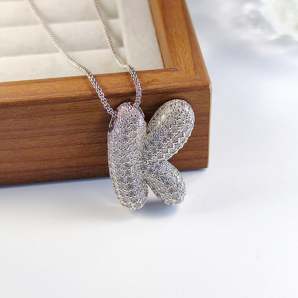 Bubble Pop Puffy 3D Micro-Pavé Crystal Letter Necklace