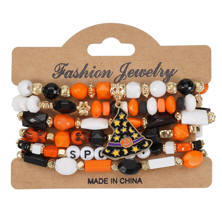 Halloween Spooky-Cute Party Multi-Layer Beaded Letter Stack Bracelet Set