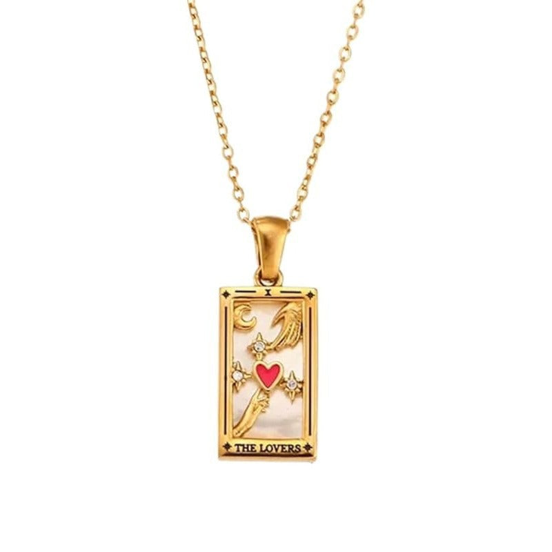 Tarot Promise 14K Gold Plated Micro-Pavé Enamel Tarot Card Necklace