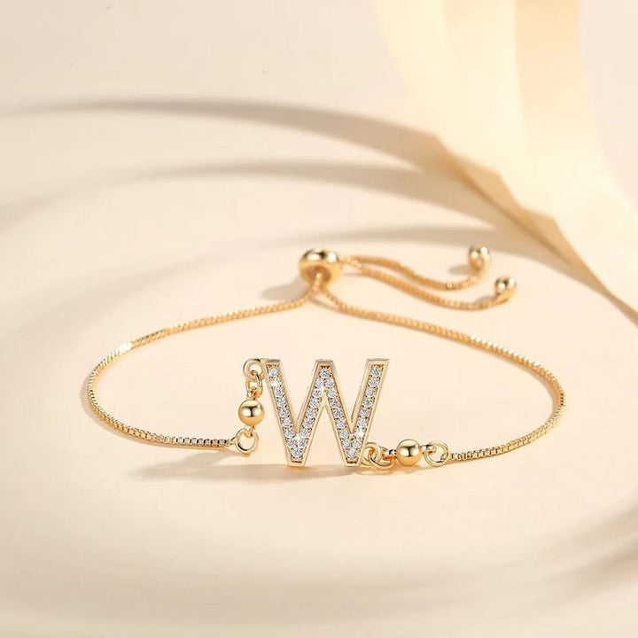 Personalized Touch 18K Gold Diamond 26 Letters Adjustable Bracelet
