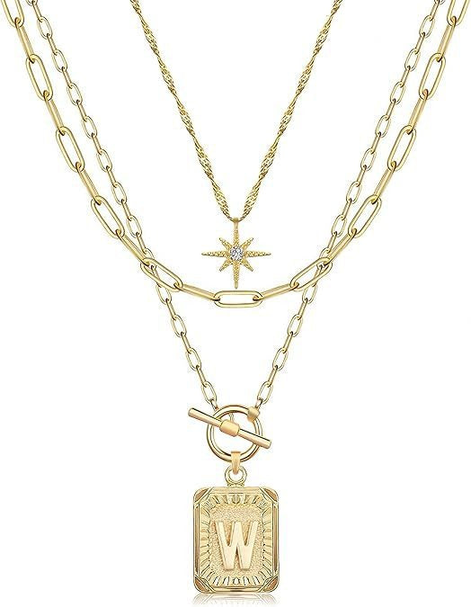 Personalized Initial 14K Gold Vintage Square Tag Letter Necklace