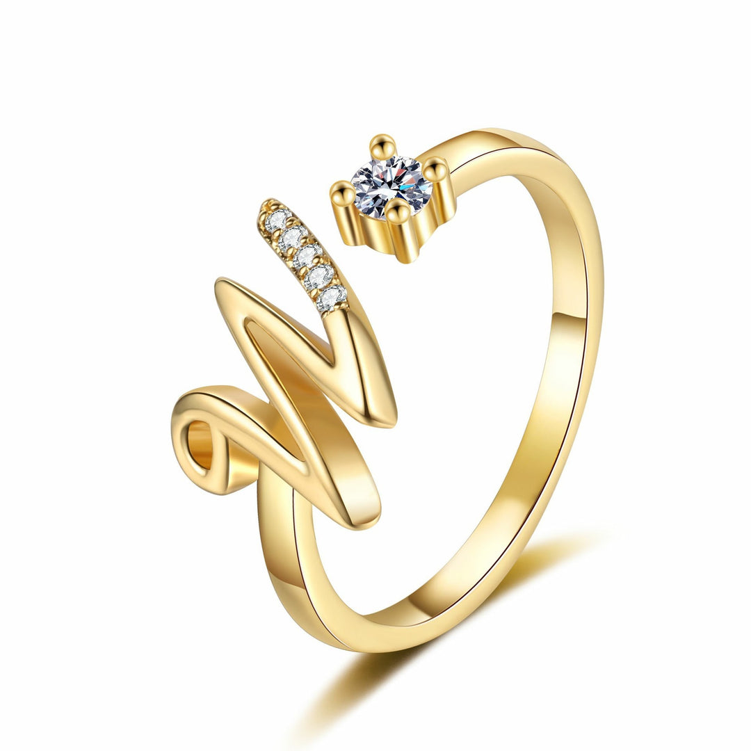 Dainty Cursive Initial Open Ring with CZ Accent