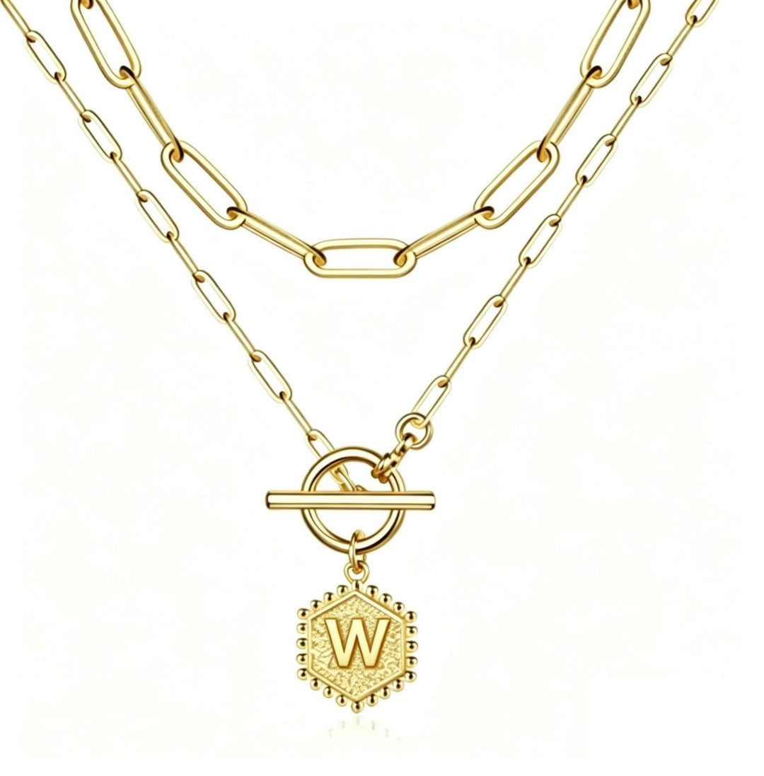 Personalized Initial Double-Layered Paperclip Chain Necklace
